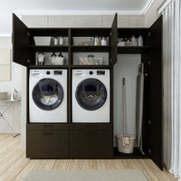 Roomart Waschmaschinenschrank Doppelschrank – SERIE 2 – 194 cm breit, Überbauschrank für Waschküche & Hauswirtschaftsraum – 205 cm hoch – mit Ausziehbrett & Schubladen – in 3 Farben