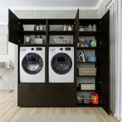 Roomart Waschmaschinenschrank Doppelschrank – SERIE 2 – 194 cm breit, Überbauschrank für Waschküche & Hauswirtschaftsraum – 205 cm hoch – mit Ausziehbrett & Schubladen – in 3 Farben