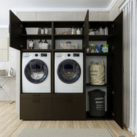 Roomart Waschmaschinenschrank Doppelschrank – SERIE 2 – 194 cm breit, Überbauschrank für Waschküche & Hauswirtschaftsraum – 205 cm hoch – mit Ausziehbrett & Schubladen – in 3 Farben