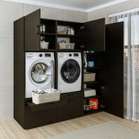 Roomart Waschmaschinenschrank Doppelschrank – SERIE 2 – 194 cm breit, Überbauschrank für Waschküche & Hauswirtschaftsraum – 205 cm hoch – mit Ausziehbrett & Schubladen – in 3 Farben