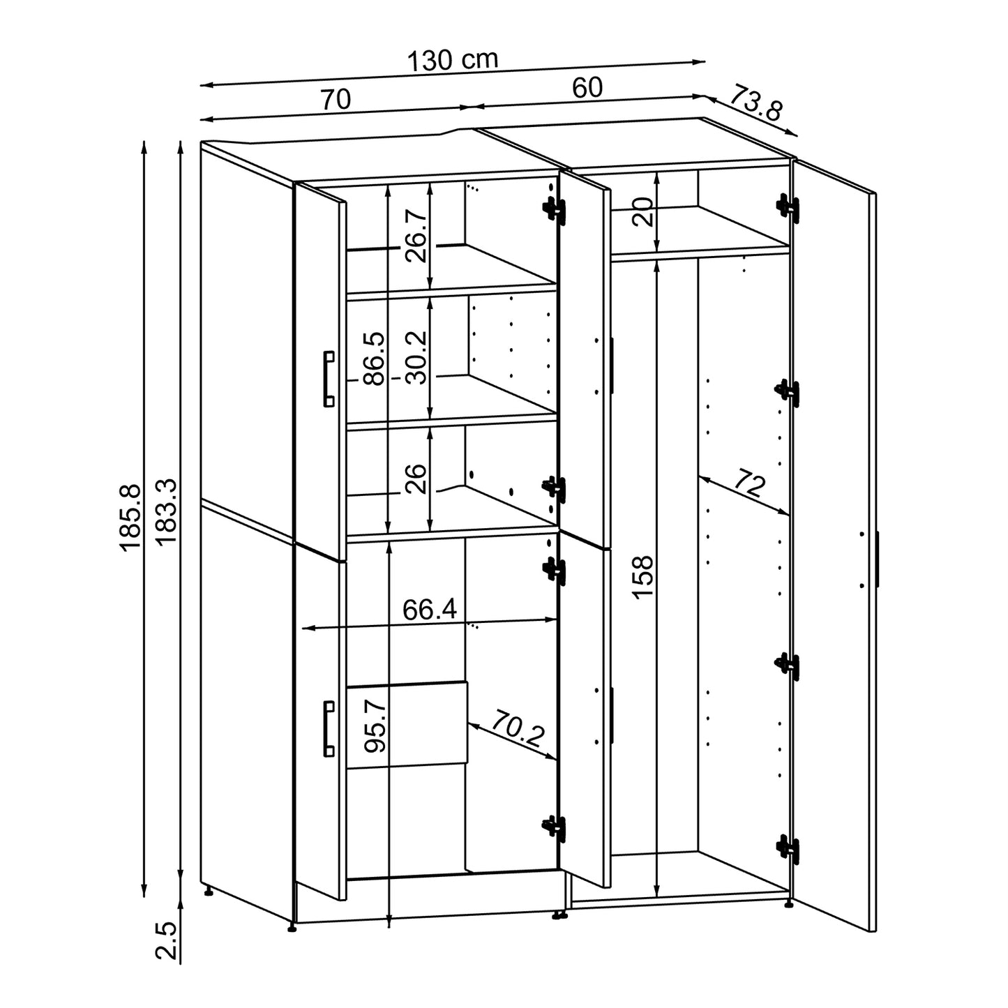 Roomart Waschmaschinenschrank „DORA 130 cm Breit“ für Waschmaschine & Trockner mit Regalböden, in 5 Farben • Weiß • Weiß Eiche • Anthrazit Eiche • Eiche • Schwarz Eiche (Kopie)