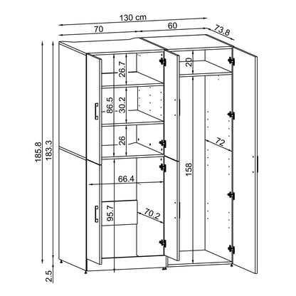 Roomart Waschmaschinenschrank „DORA 130 cm Breit“ für Waschmaschine & Trockner mit Regalböden, in 5 Farben • Weiß • Weiß Eiche • Anthrazit Eiche • Eiche • Schwarz Eiche (Kopie)