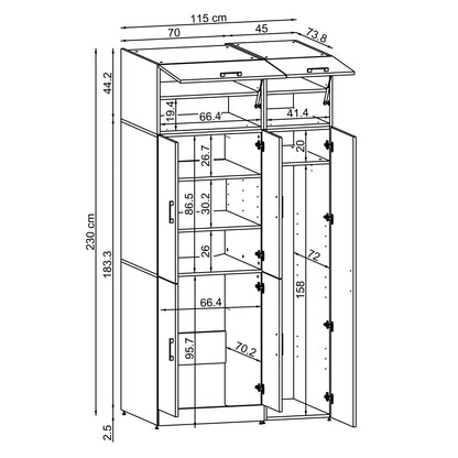 Roomart Waschmaschinenschrank „DORA 115 cm Breit“ für Waschmaschine & Trockner mit Regalböden, in 5 Farben • Weiß • Weiß Eiche • Anthrazit Eiche • Eiche • Schwarz Eiche