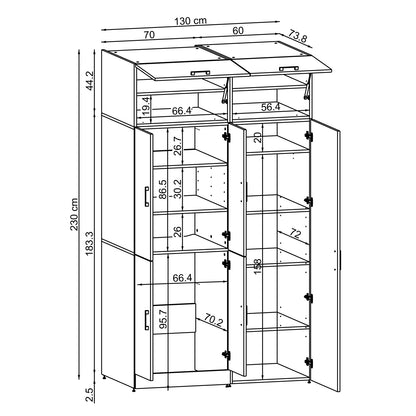 Roomart Waschmaschinenschrank „DORA 130 cm Breit“ für Waschmaschine & Trockner mit Regalböden, in 5 Farben • Weiß • Weiß Eiche • Anthrazit Eiche • Eiche • Schwarz Eiche (Kopie)
