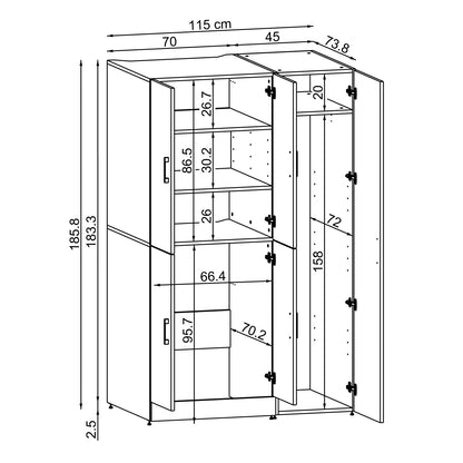 Roomart Waschmaschinenschrank „DORA 115 cm Breit“ für Waschmaschine & Trockner mit Regalböden, in 5 Farben • Weiß • Weiß Eiche • Anthrazit Eiche • Eiche • Schwarz Eiche