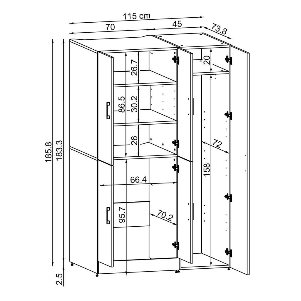 Roomart Waschmaschinenschrank „DORA 115 cm Breit“ für Waschmaschine & Trockner mit Regalböden, in 5 Farben • Weiß • Weiß Eiche • Anthrazit Eiche • Eiche • Schwarz Eiche