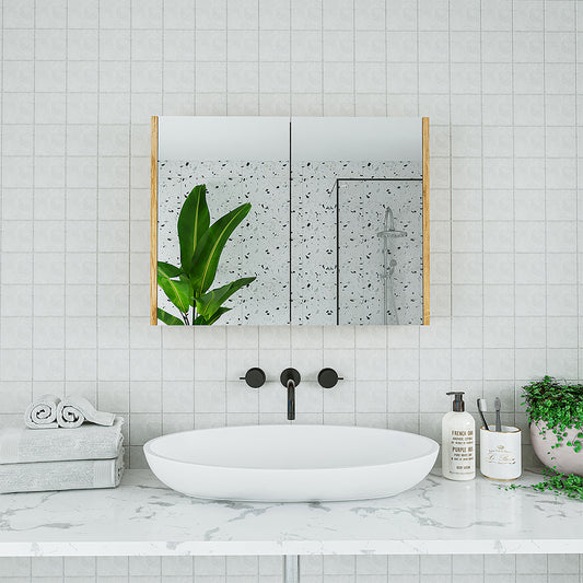 Roomart, Badezimmer Spiegelschrank, 80 cm, 60 cm, Badezimmermöbel, in Weiss & Eiche Farben