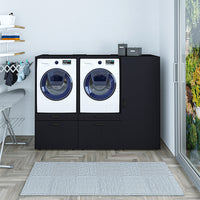 Roomart Schrankwand für Hauswirtschaftsraum Mit Schubladen und Ausziehbrett • Weiß • Schwarz eiche-zwischenbaurahmen trockner waschmaschine, antirutschmatte waschmaschine, waschmaschinen unterschrank, verbindungsrahmen waschmaschine trockner universal, un