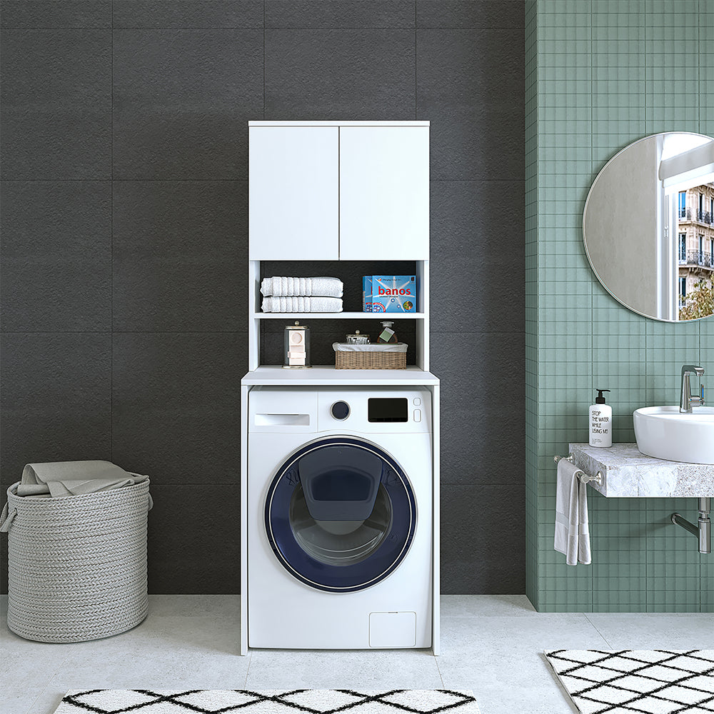 Roomart, Badezimmer Waschmaschinenschrank Atlantic,  Waschmaschinenüberbau,  BHT: 65 x 181 x 60 cm, in Weiß-Eiche, Anthrazit Eiche