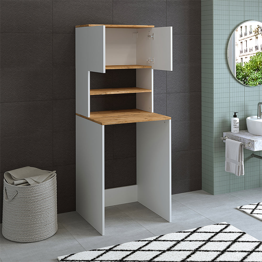 Roomart, mobile per lavatrice da bagno Atlantic, sovrastruttura per lavatrice, LHD: 65 x 181 x 60 cm, in rovere bianco, rovere antracite