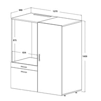 Roomart • Waschmachinenschrank für Hauswirtschaftsraum • HBT: 145x127x66,8 cm • Mit Schubladen und Ausziehbrett • Weiß • Schwarz eiche - überbauschrank waschmaschine  überbauschrank  Wäschekammer  washturm  washing machine cabinet  Waschturm für Waschmasc