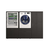 Roomart • Schrankwand für Hauswirtschaftsraum • Washturm Mit Schubladen und Ausziehbrett • Weiß • Schwarz Eiche - waschmaschinenschrank, washmaschinenschrank, wachmachinenschrank, waschmaschinenüberbau, waschmaschine trockner schrank, waschmaschine schran
