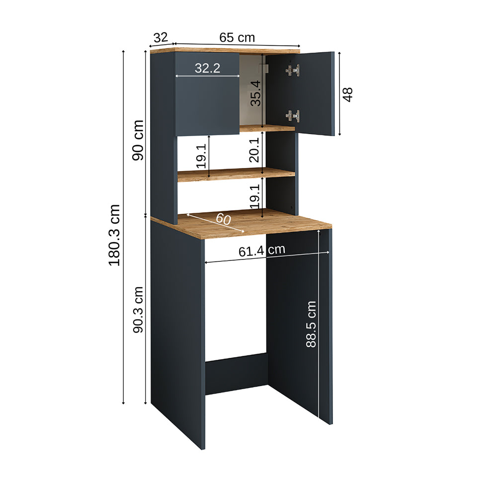 Roomart, mobile per lavatrice da bagno Atlantic, sovrastruttura per lavatrice, LHD: 65 x 181 x 60 cm, in rovere bianco, rovere antracite