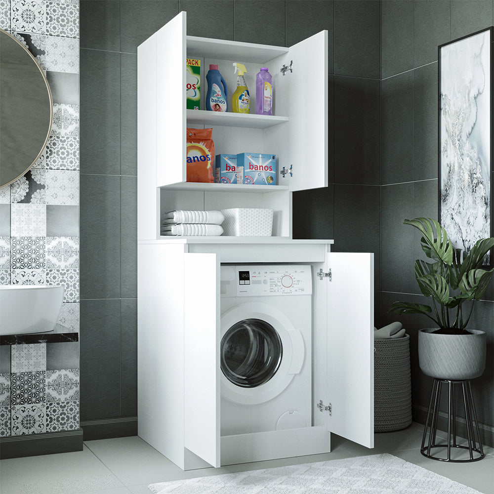 Roomart, Armoire pour lave-linge de salle de bain Atlantic, superstructure de machine à laver, étagère de salle de bain, LHD : 70 x 191 x 70 cm, en blanc