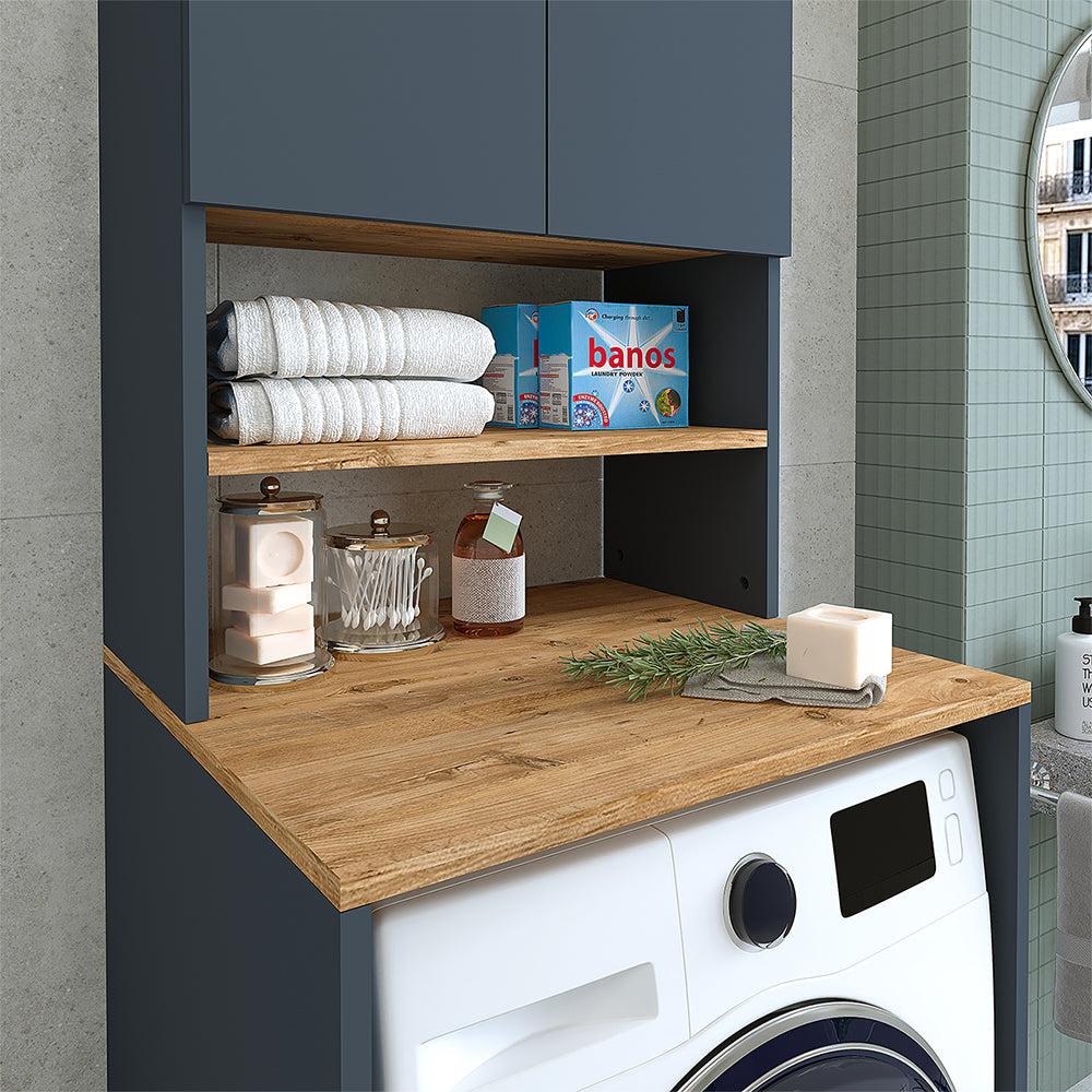 Roomart, mobile per lavatrice da bagno Atlantic, sovrastruttura per lavatrice, LHD: 65 x 181 x 60 cm, in rovere bianco, rovere antracite