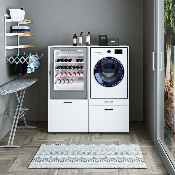 Roomart • Doppelschrank mit Ausziehplatte und Schublade • BHT : 134 x 145 x 65cm • Washturm • Weiss • Schwarz eiche