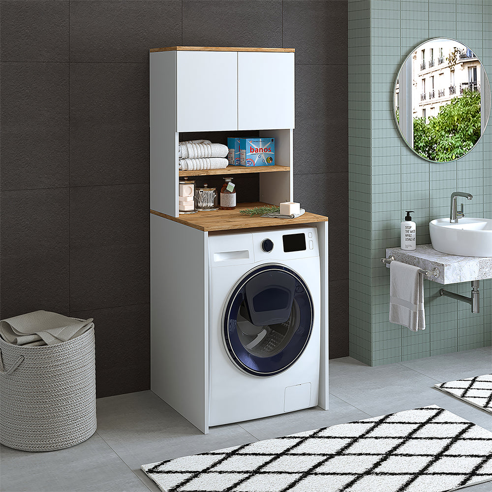 Roomart, mobile per lavatrice da bagno Atlantic, sovrastruttura per lavatrice, LHD: 65 x 181 x 60 cm, in rovere bianco, rovere antracite