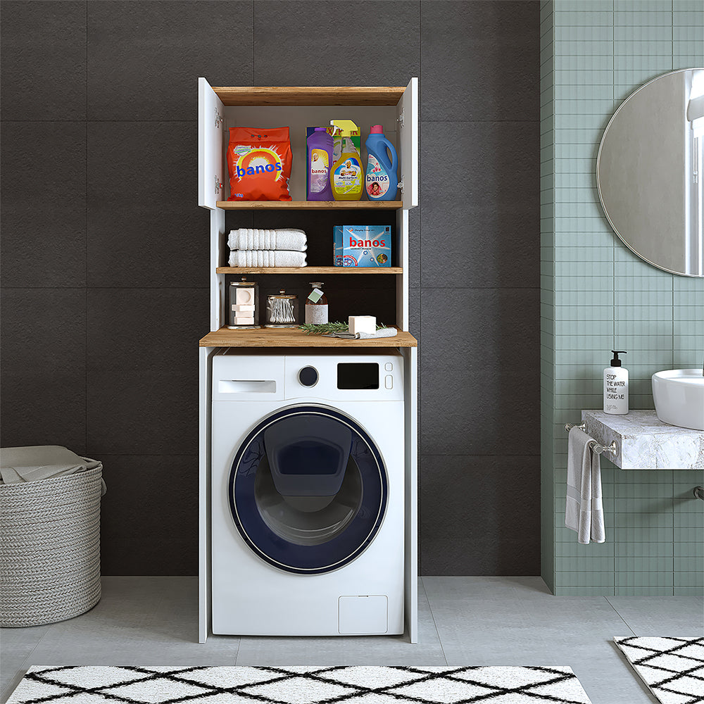 Roomart, mobile per lavatrice da bagno Atlantic, sovrastruttura per lavatrice, LHD: 65 x 181 x 60 cm, in rovere bianco, rovere antracite