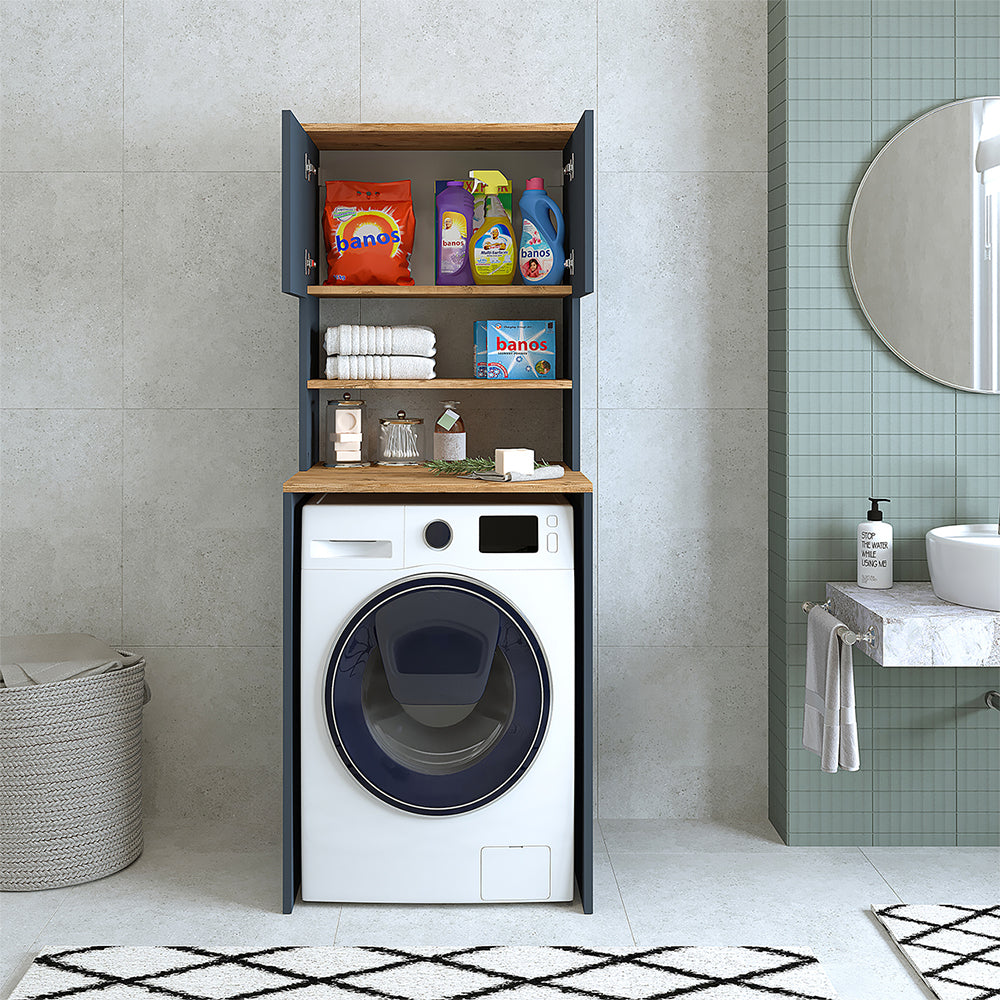 Roomart, mobile per lavatrice da bagno Atlantic, sovrastruttura per lavatrice, LHD: 65 x 181 x 60 cm, in rovere bianco, rovere antracite