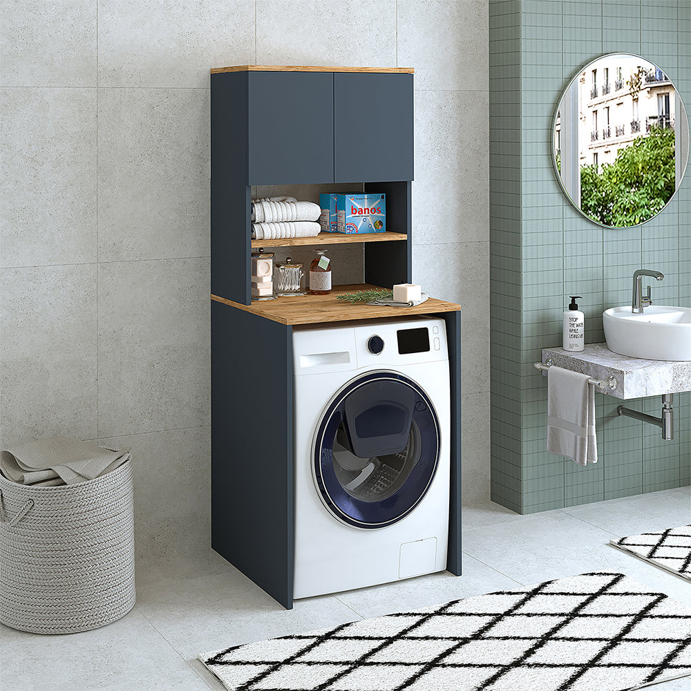 Roomart, mobile per lavatrice da bagno Atlantic, sovrastruttura per lavatrice, LHD: 65 x 181 x 60 cm, in rovere bianco, rovere antracite