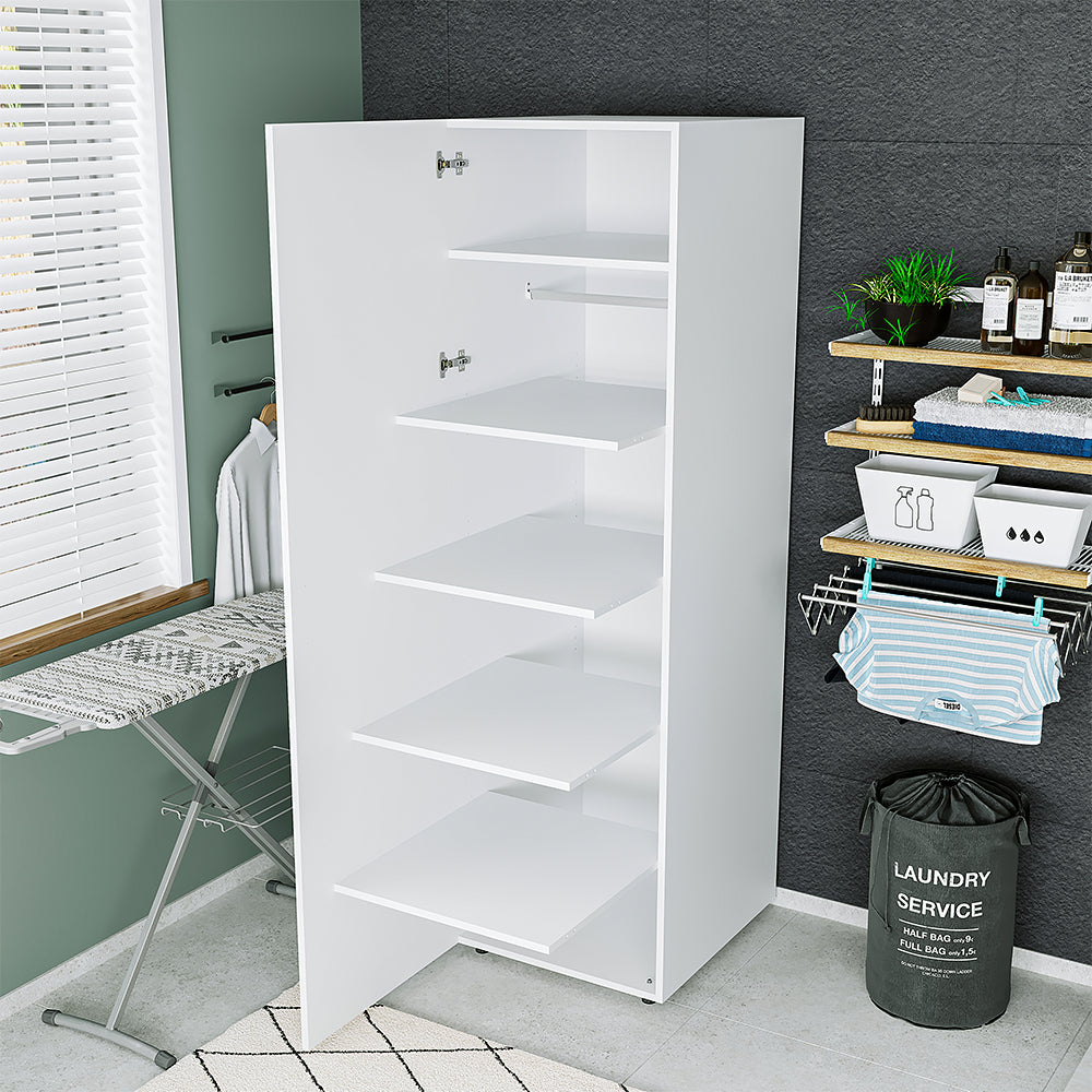 - Roomart - Shelves - For tall cabinets C60-W and E60-W (60 cm wide) - White - Black oak - cabinet, bathroom cabinet, washing machine cabinet, bathroom cabinet, bathroom furniture, washing machine shelf, washing tower, tall cabinet, bathroom, furniture, white, washmasc