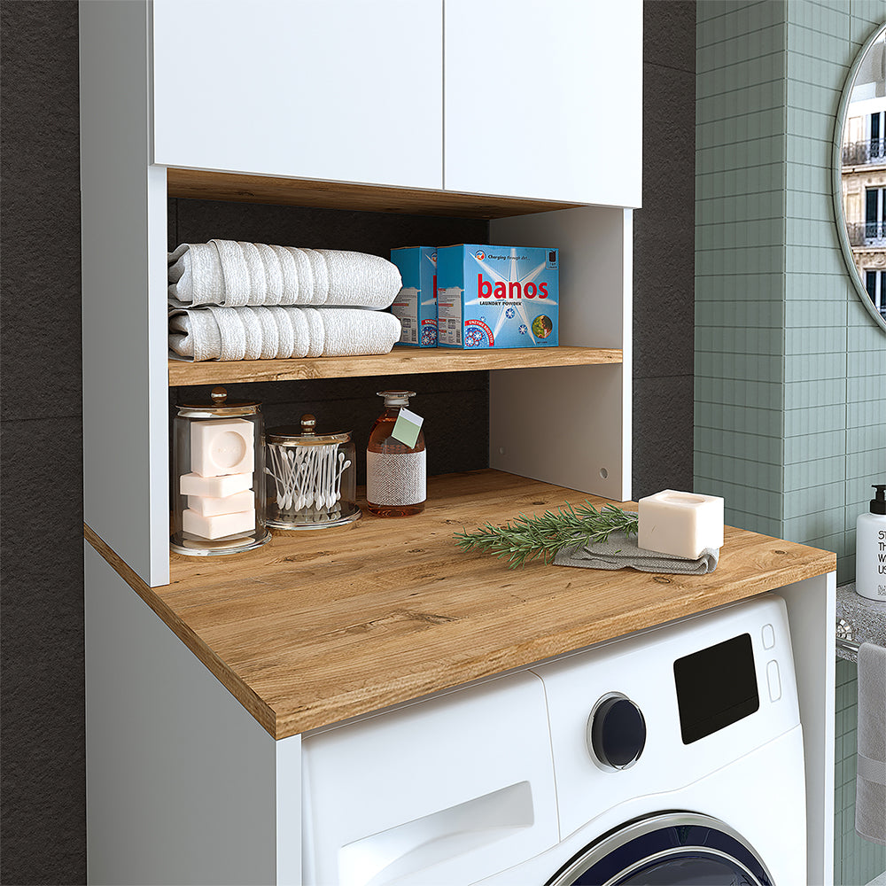 Roomart, Szafka łazienkowa pod pralkę Atlantic, nadbudowa pod pralkę, WDH: 65 x 181 x 60 cm, w kolorze dąb bielony, dąb antracyt - meble łazienkowe, zestaw, odpływ, umywalka, łazienka, meble, łazienka, szafka pod umywalkę, cm, szeroka, nowoczesna, umywalka, głęboka, m