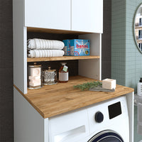 Roomart, Szafka łazienkowa pod pralkę Atlantic, nadbudowa pod pralkę, WDH: 65 x 181 x 60 cm, w kolorze dąb bielony, dąb antracyt - meble łazienkowe, zestaw, odpływ, umywalka, łazienka, meble, łazienka, szafka pod umywalkę, cm, szeroka, nowoczesna, umywalka, głęboka, m