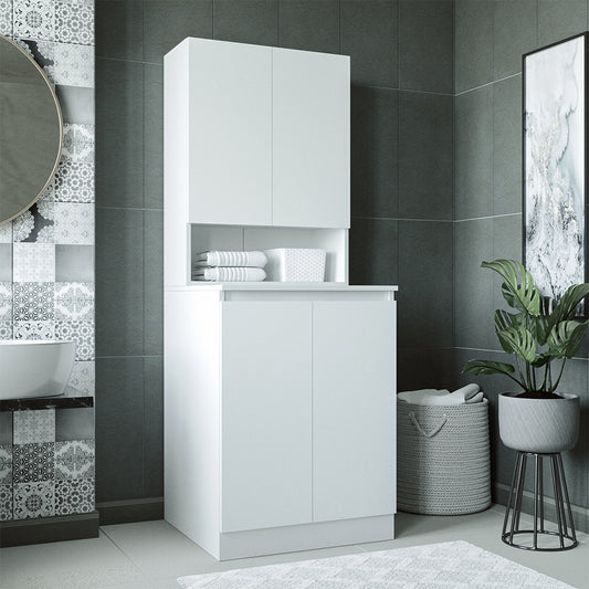 Roomart, mobile per lavatrice da bagno Atlantic, sovrastruttura per lavatrice, mensola per bagno, LHD: 70 x 191 x 70 cm, in bianco