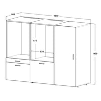 Roomart • Schrankwand für Hauswirtschaftsraum • Washturm Mit Schubladen und Ausziehbrett • Weiß • Schwarz Eiche - waschmaschinenschrank, washmaschinenschrank, wachmachinenschrank, waschmaschinenüberbau, waschmaschine trockner schrank, waschmaschine schran