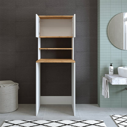 Roomart, Badezimmer Waschmaschinenschrank Atlantic, Waschmaschinenüberbau, BHT: 65 x 181 x 60 cm, in Weiß-Eiche, Anthrazit Eiche - badmöbel, set, abfluss, waschbecken, bad, möbel, badezimmer, waschbeckenunterschrank, cm, breit, modern, waschtisch, tief, m