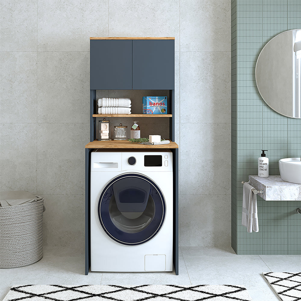 Roomart, Szafka łazienkowa pod pralkę Atlantic, nadbudowa pod pralkę, WDH: 65 x 181 x 60 cm, w kolorze dąb bielony, dąb antracyt - meble łazienkowe, zestaw, odpływ, umywalka, łazienka, meble, łazienka, szafka pod umywalkę, cm, szeroka, nowoczesna, umywalka, głęboka, m