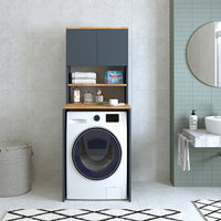 Roomart, Szafka łazienkowa pod pralkę Atlantic, nadbudowa pod pralkę, WDH: 65 x 181 x 60 cm, w kolorze dąb bielony, dąb antracyt - meble łazienkowe, zestaw, odpływ, umywalka, łazienka, meble, łazienka, szafka pod umywalkę, cm, szeroka, nowoczesna, umywalka, głęboka, m