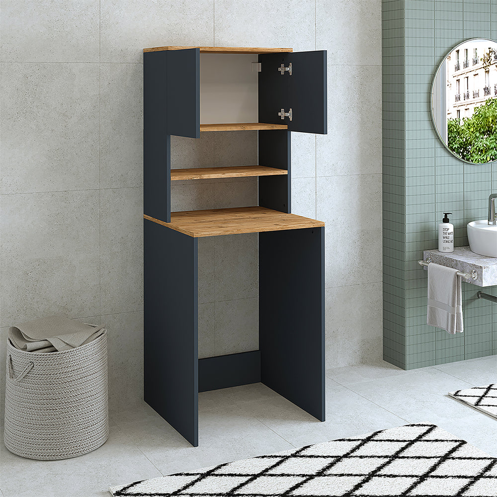 Roomart, mobile per lavatrice da bagno Atlantic, sovrastruttura per lavatrice, LHD: 65 x 181 x 60 cm, in rovere bianco, rovere antracite