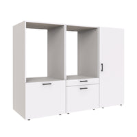 Roomart • Schrankwand für Hauswirtschaftsraum • Washturm Mit Schubladen und Ausziehbrett • Weiß • Schwarz Eiche - waschmaschinenschrank, washmaschinenschrank, wachmachinenschrank, waschmaschinenüberbau, waschmaschine trockner schrank, waschmaschine schran